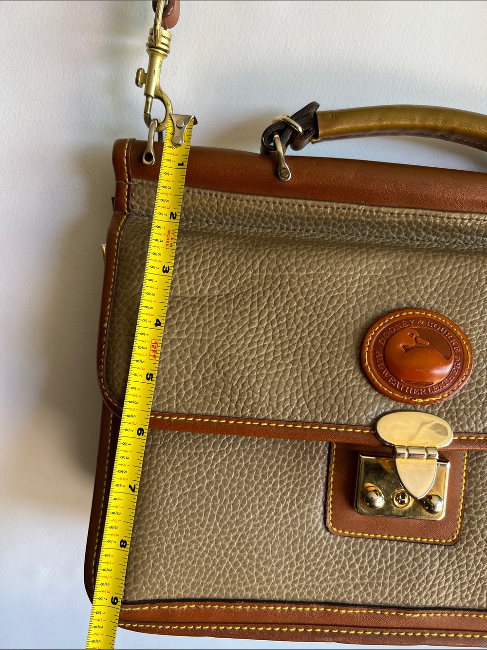 Dooney & Bourke Taupe and Brown Leather Top-Handle Satchel - Picture 8 of 11